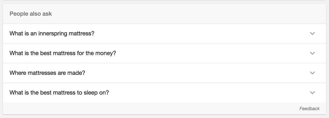 PAA SERP feature example for the keyword [compare beds]