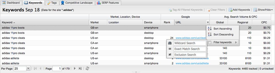 A screenshot of applying filtering criteria to create dynamic tags in STAT