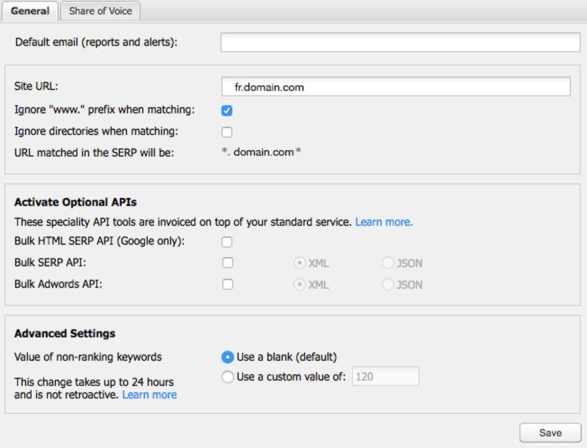 A screenshot of site settings in STAT