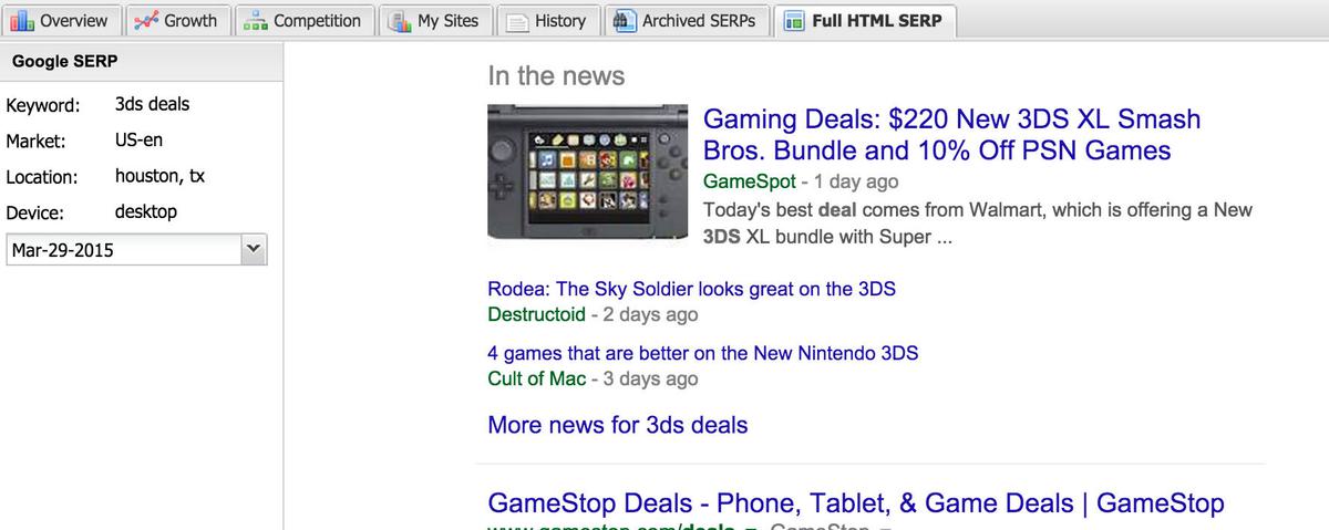 Google HTML SERP in the STAT app