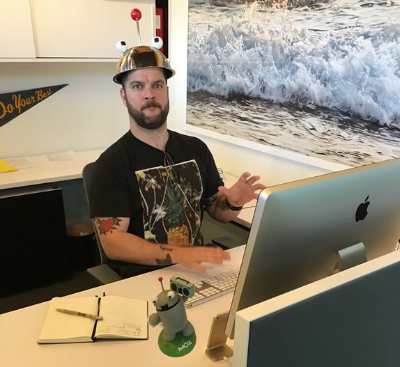 The STAT team made Rob his very own Roger MozBot hat to help supercharge his presentation-writing abilities. (It worked.)