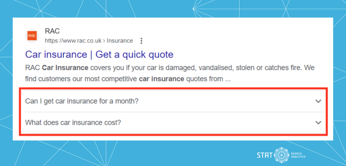 A screenshot of an FAQ rich snippet in search results.