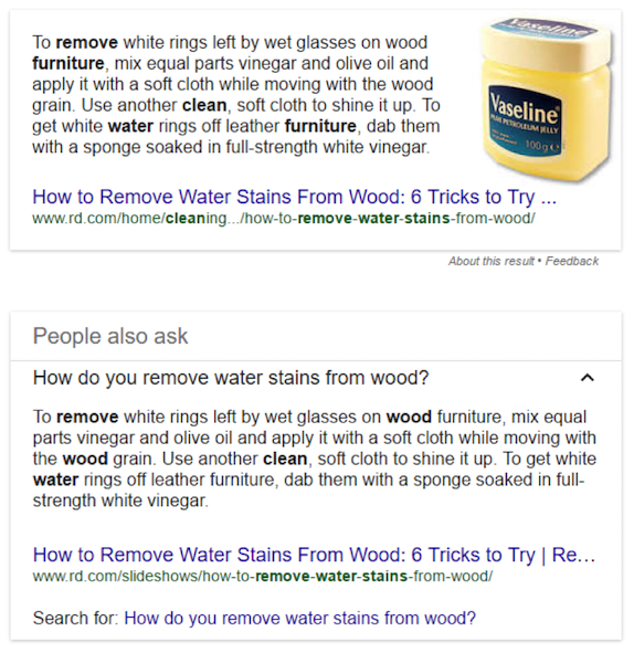 Featured snippets & PAA example
