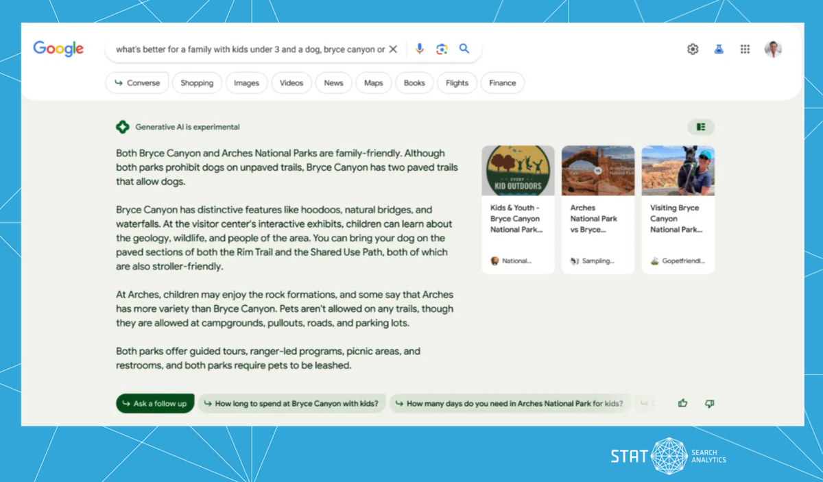 A screenshot of Google's Search Generative Experience mockup shared at Google I/O