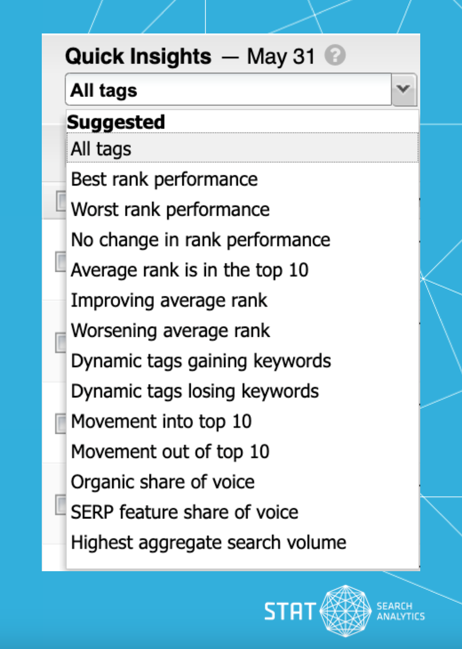 A screenshot of the Quick Insights options available in STAT.
