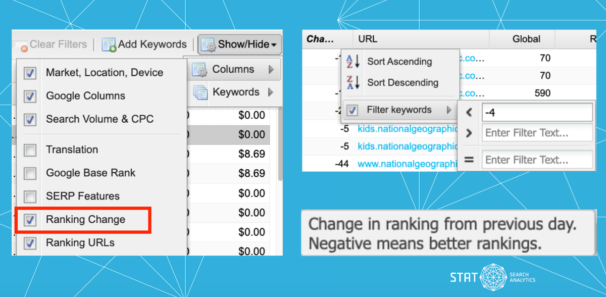 A screenshot showing dynamic tag filtering criteria in STAT.