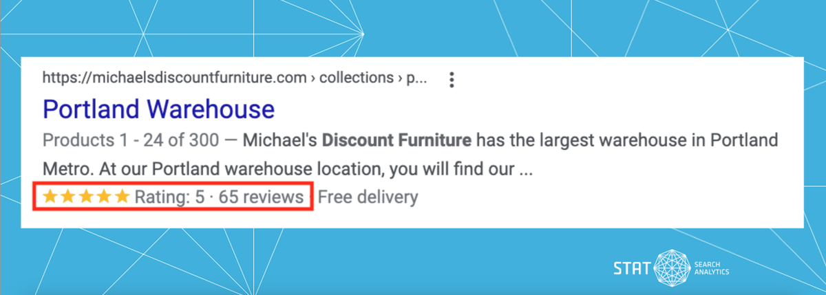 A screenshot showing a Google search result with a Ratings rich snippet.
