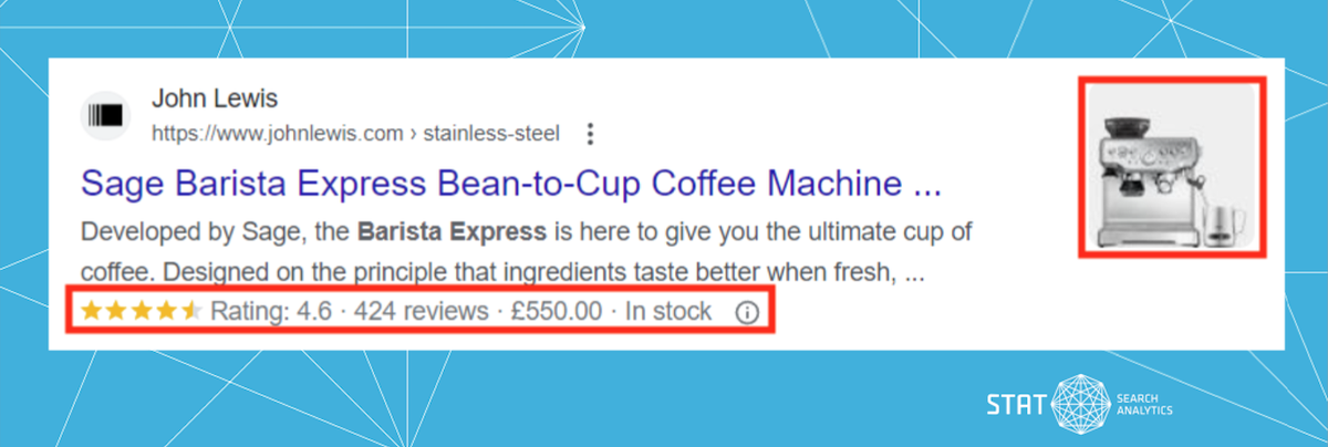 A screenshot showing rich snippets in search results.
