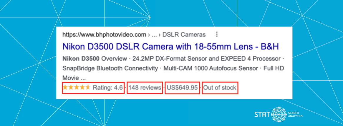 An image showing a rich snippet result for DSLR cameras on the SERP