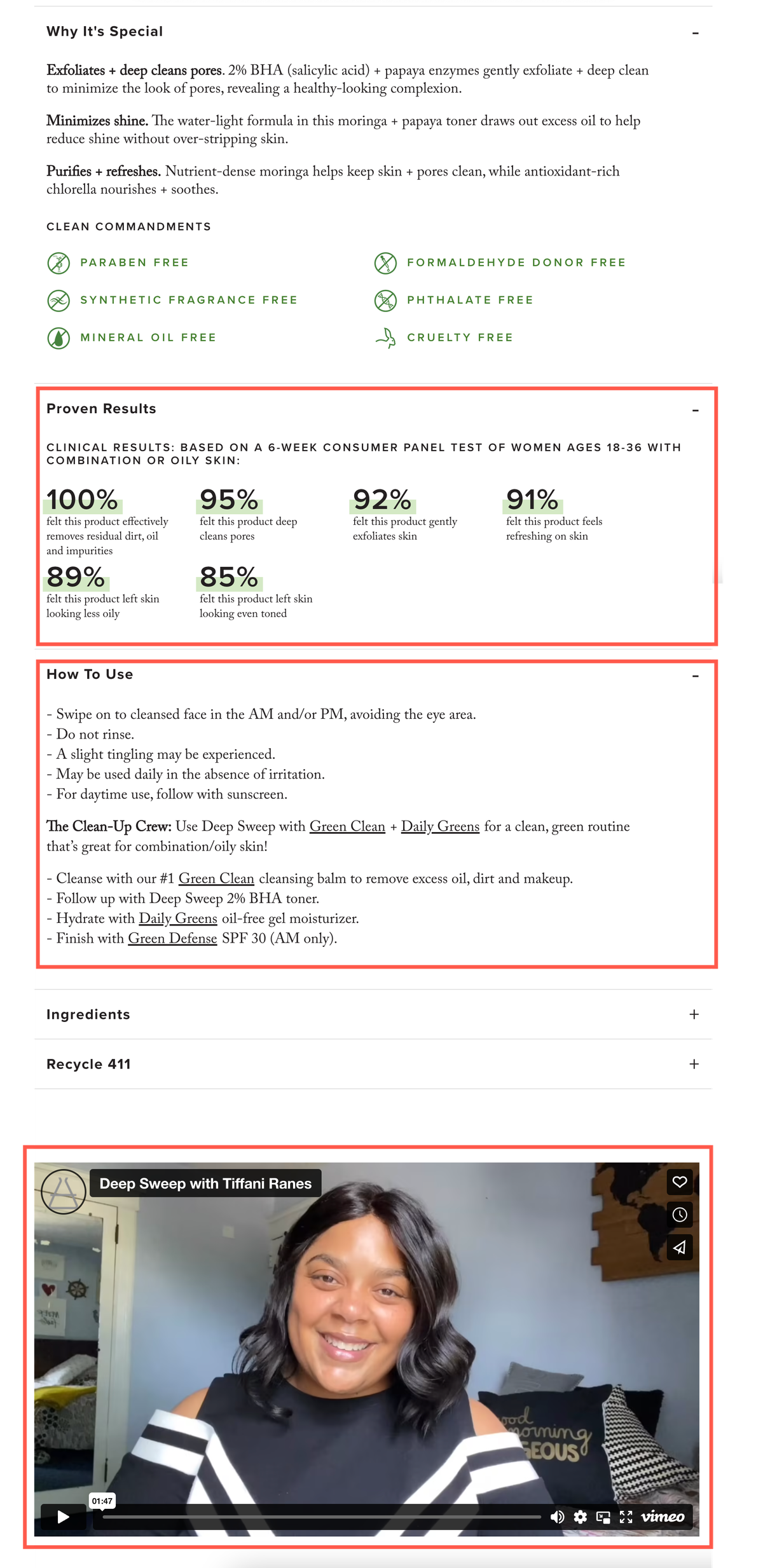 Product page with search intent highlighted.