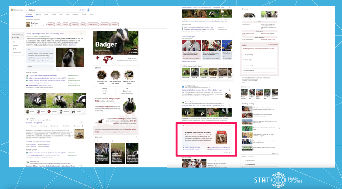 A screenshot showing Bing AI-generated stories on the SERP.