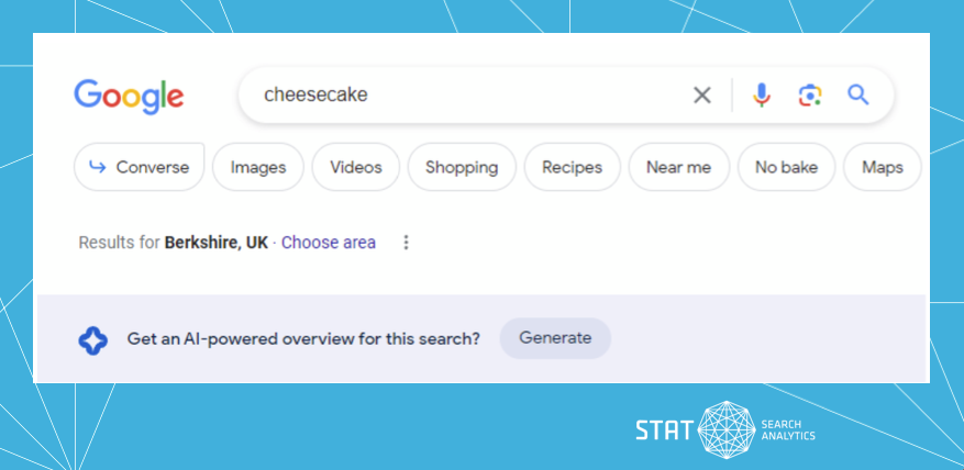 A screenshot showing an SGE 'generate' button in Google search results.