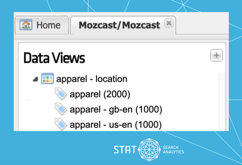 A screenshot of tags segmenting keywords within the apparel vertical segment by geographic location