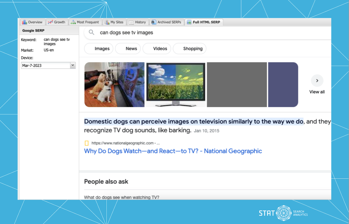 An image of the Full HTML SERP tab in STAT.