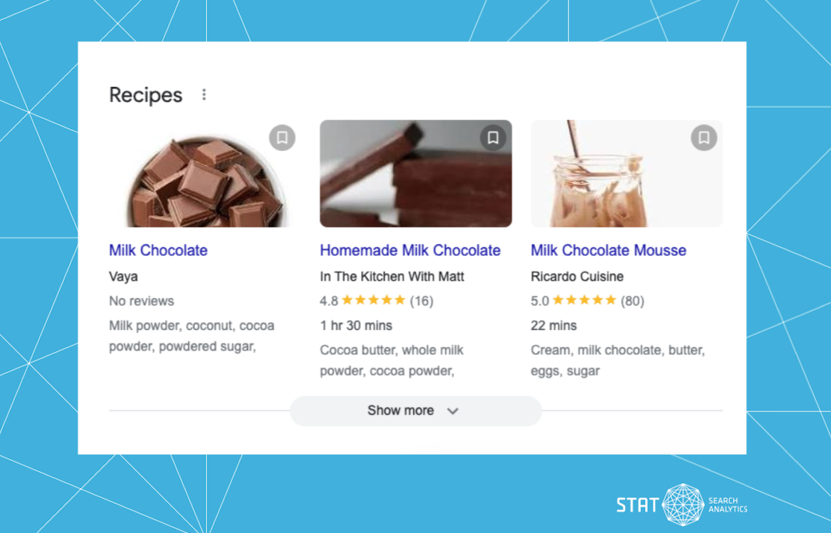An image showing the recipes SERP feature.