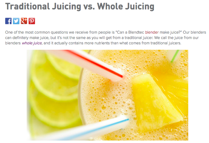 Screenshot of a blog post from Blendtec's website